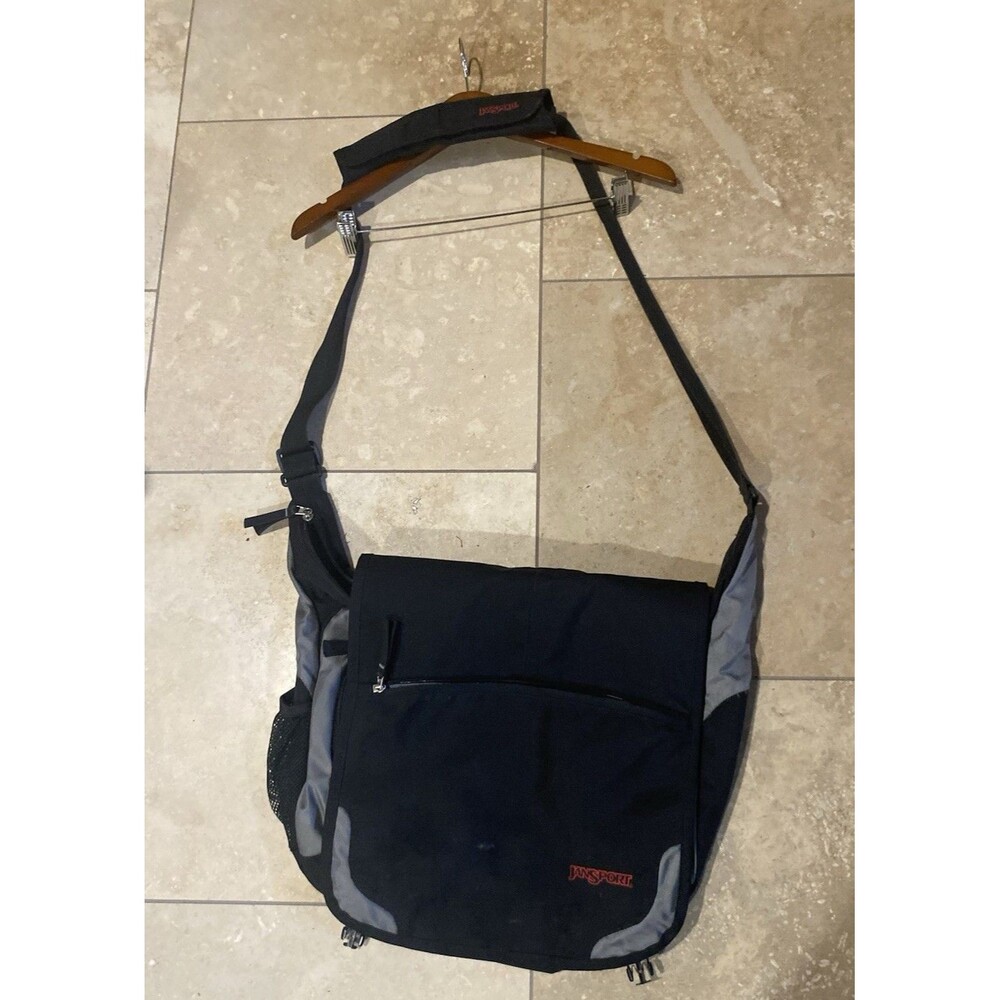 Jansport Large Black Crossbody Messenger Bag Y2K 90s Adj Shoulder
